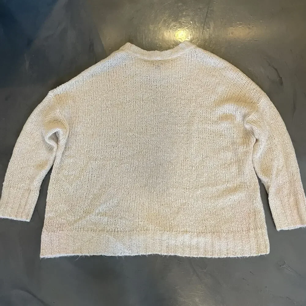 Aerie Sweater Size S Boxy Style Open Weave Crew Neck Ivory Wool/Alpaca‎ Blend